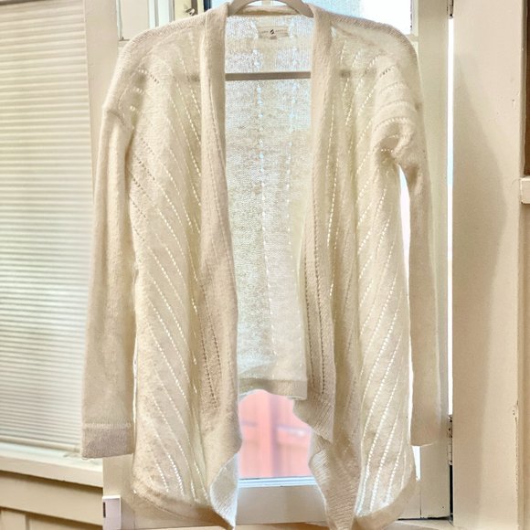 Lou & Grey White Crochet Knit Open Front Lightweight Flowy Cardigan - Picture 1 of 3